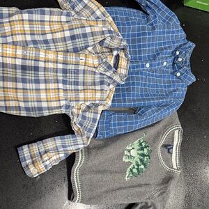 Janie and Jack Blue Plaid Shirt and Dinosaur Sweater Set